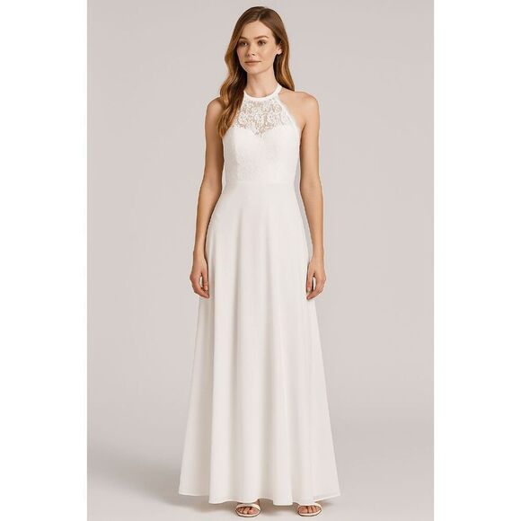 Lulu's Halter Neck White Open Back Lace Maxi Formal Dress M - Picture 1 of 12